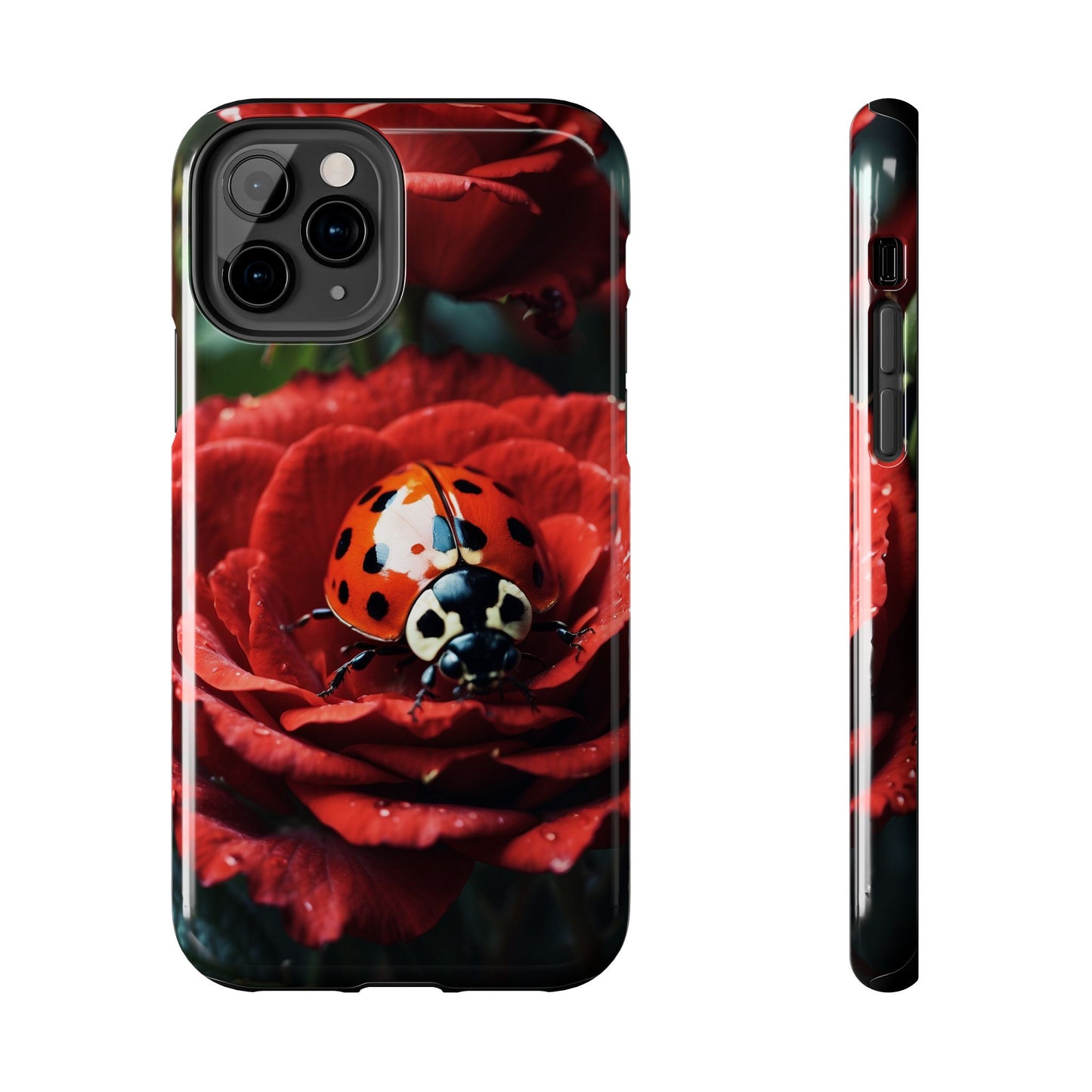 Elegant Rose & Ladybug Charm - iPhone Series Case