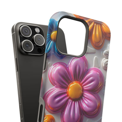 Glossy 3D Floral MagSafe iPhone Case – Colorful Flower Pattern, Durable Protection