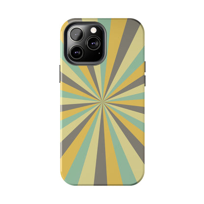 Vintage Sunburst Rays iPhone Case – Bold 70s-Inspired Burst in Yellow, Mint, and Gray