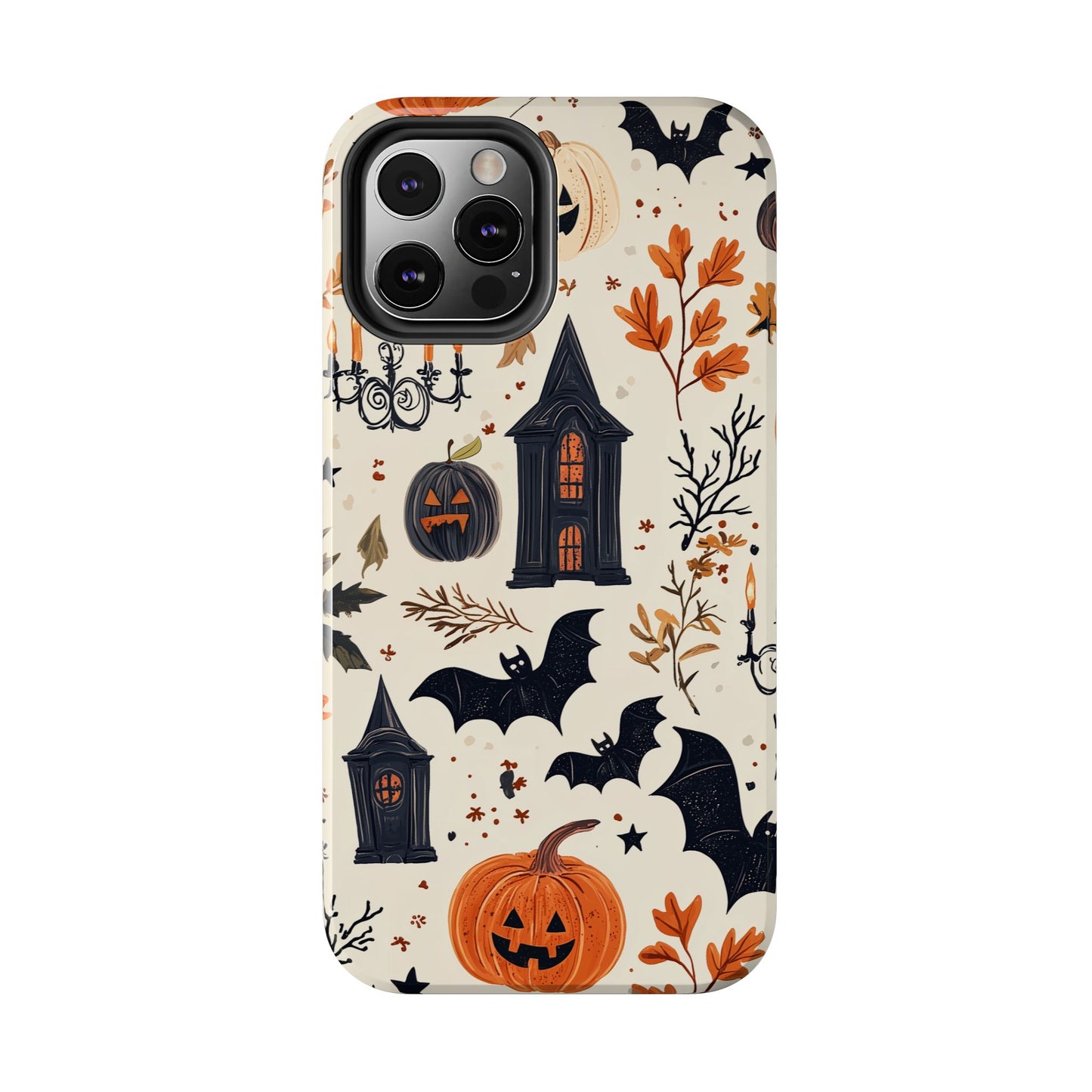 Haunted Halloween iPhone Case – Haunted House, Bats, and Pumpkins Design