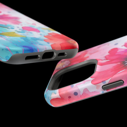 Vibrant Watercolor Red & Pink Floral - MagSafe iPhone Case