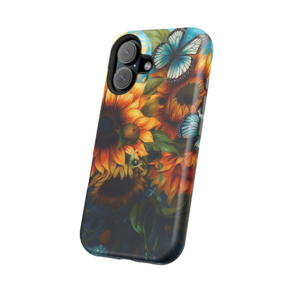 Aqua Blue Butterfly & Sunflower Art – MagSafe iPhone Case