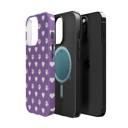 Lavender Paw Prints & Hearts Design - Adorable Pet Lover MagSafe iPhone Case