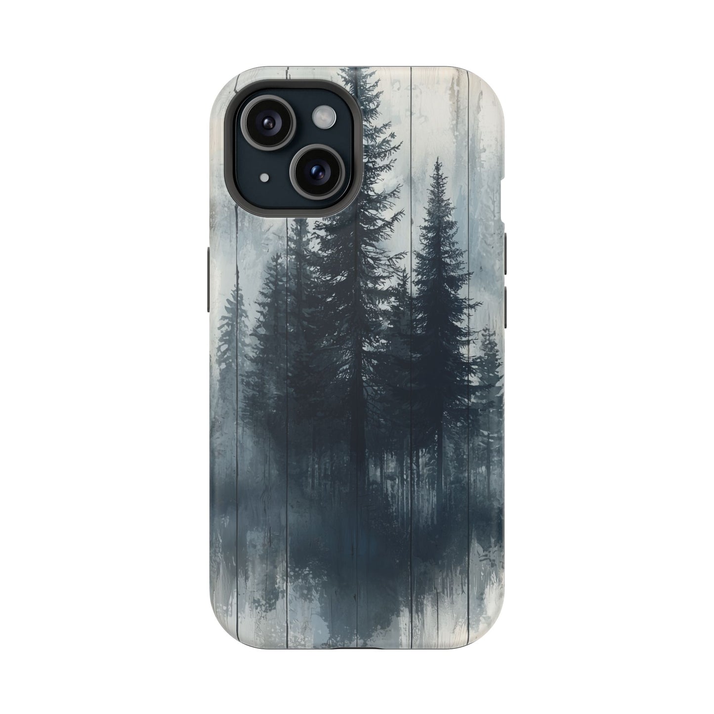 Rustic Pine Forest MagSafe iPhone Case - Blue Toned Woodland Design