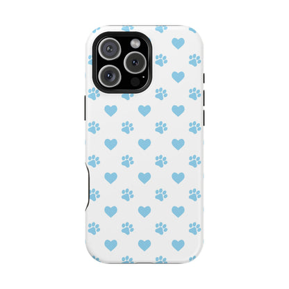 Blue Paw Prints & Hearts – MagSafe iPhone Case with Adorable Pet-Lover Design