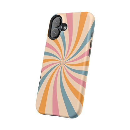 Retro Swirl Pattern MagSafe iPhone Case – Bold 70s Vibe in Pink, Orange, and Orange