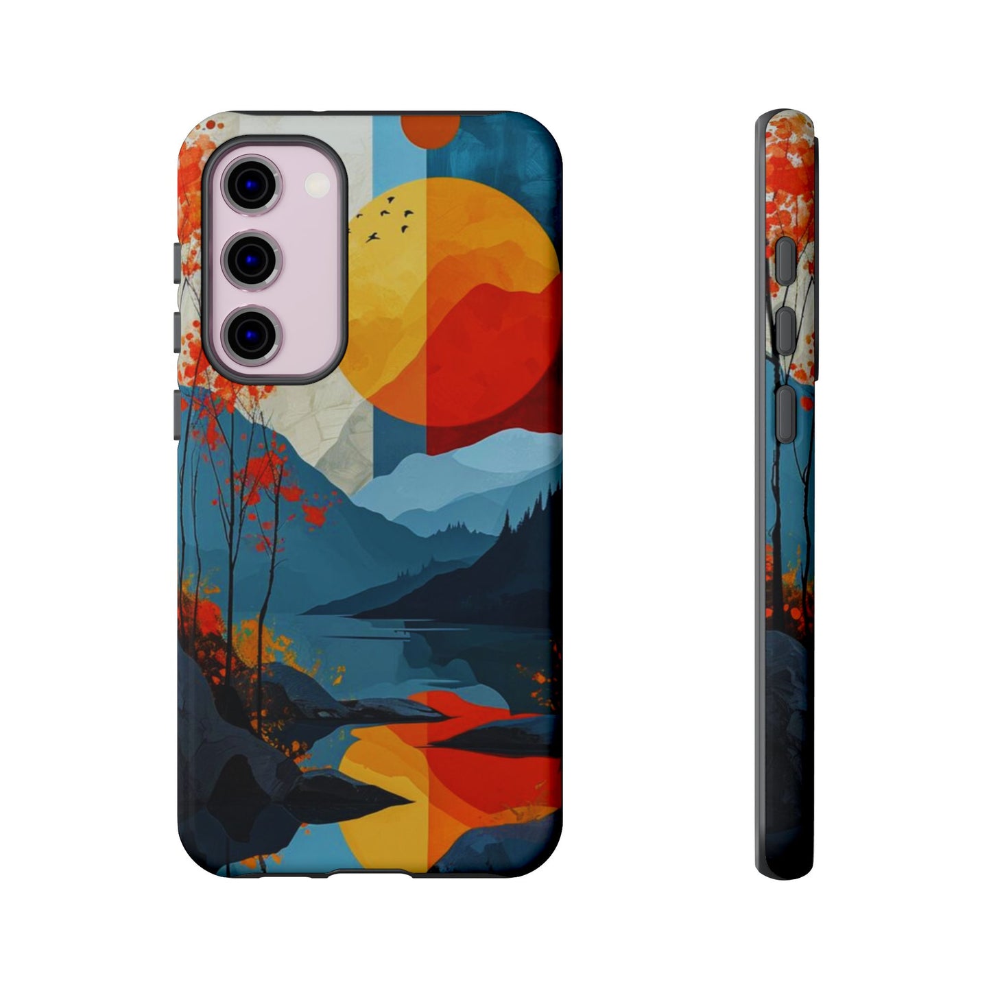 Abstract Autumn Landscape Samsung Galaxy Case – Bold Colorful Sunset Design, Dual-Layer Protection