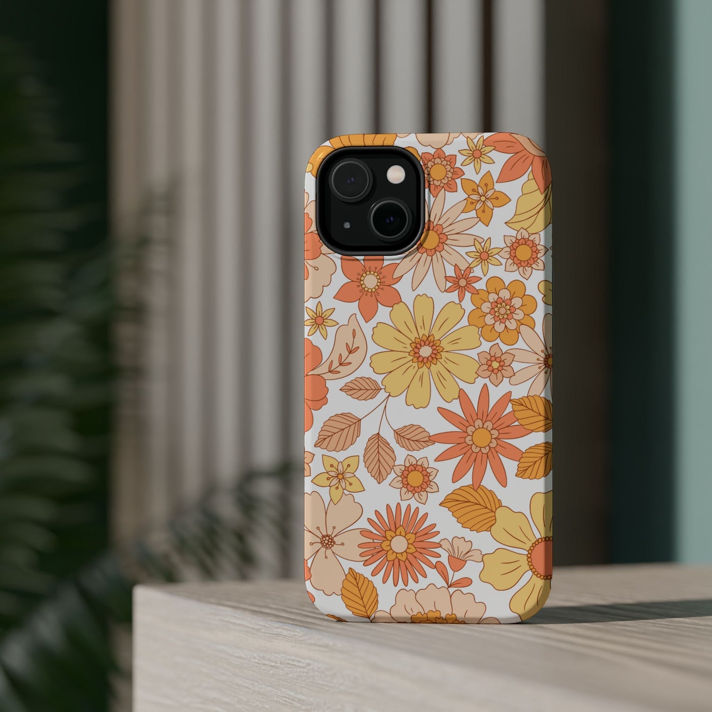 Vintage Floral Bloom MagSafe iPhone Case – Warm Orange & Yellow Retro Flower Design with Matte Finish