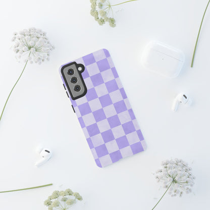 Lavender Checkerboard Samsung Galaxy Case – Shockproof, Smooth Matte Finish, Dual-Layer Design