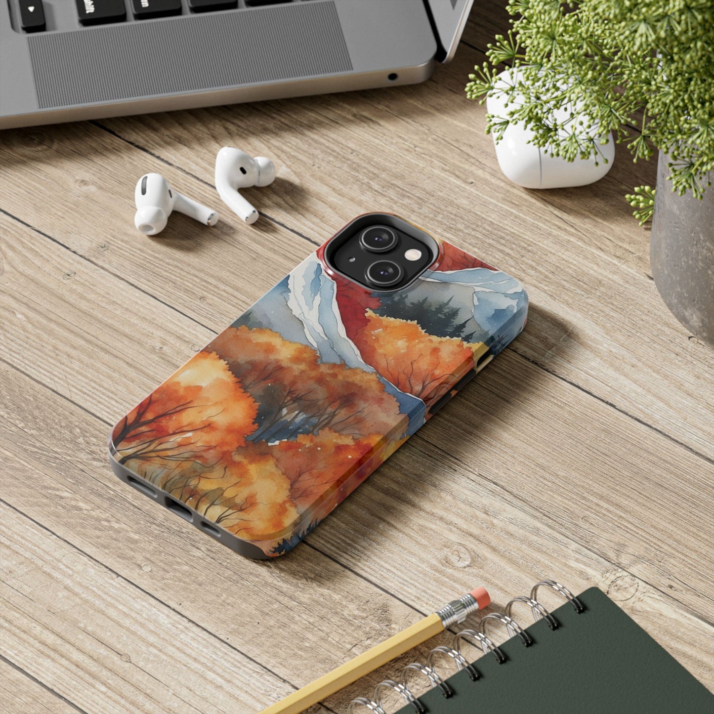 Autumn Mountain Forest Watercolor - iPhone Case