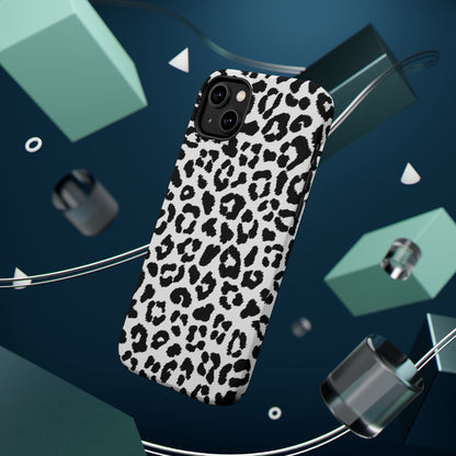 Monochrome Leopard Print Tough MagSafe iPhone Case – Classic Black and White Design with Dual-Layer Protection