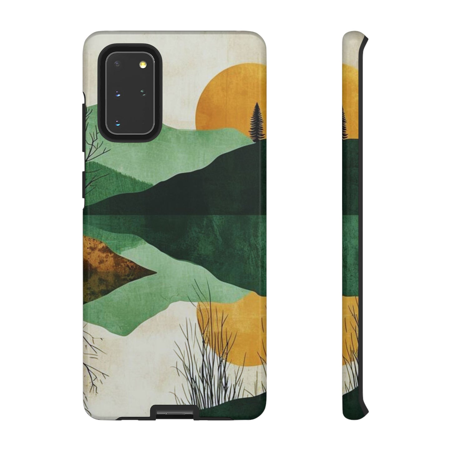 Retro Mountain Sunrise Samsung Galaxy Case – Minimalist Landscape Design, Dual-Layer Protection