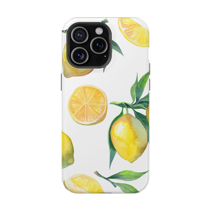 Lemon Grove Watercolor Tough MagSafe iPhone Case – Fresh Citrus Design, Dual-Layer Protection