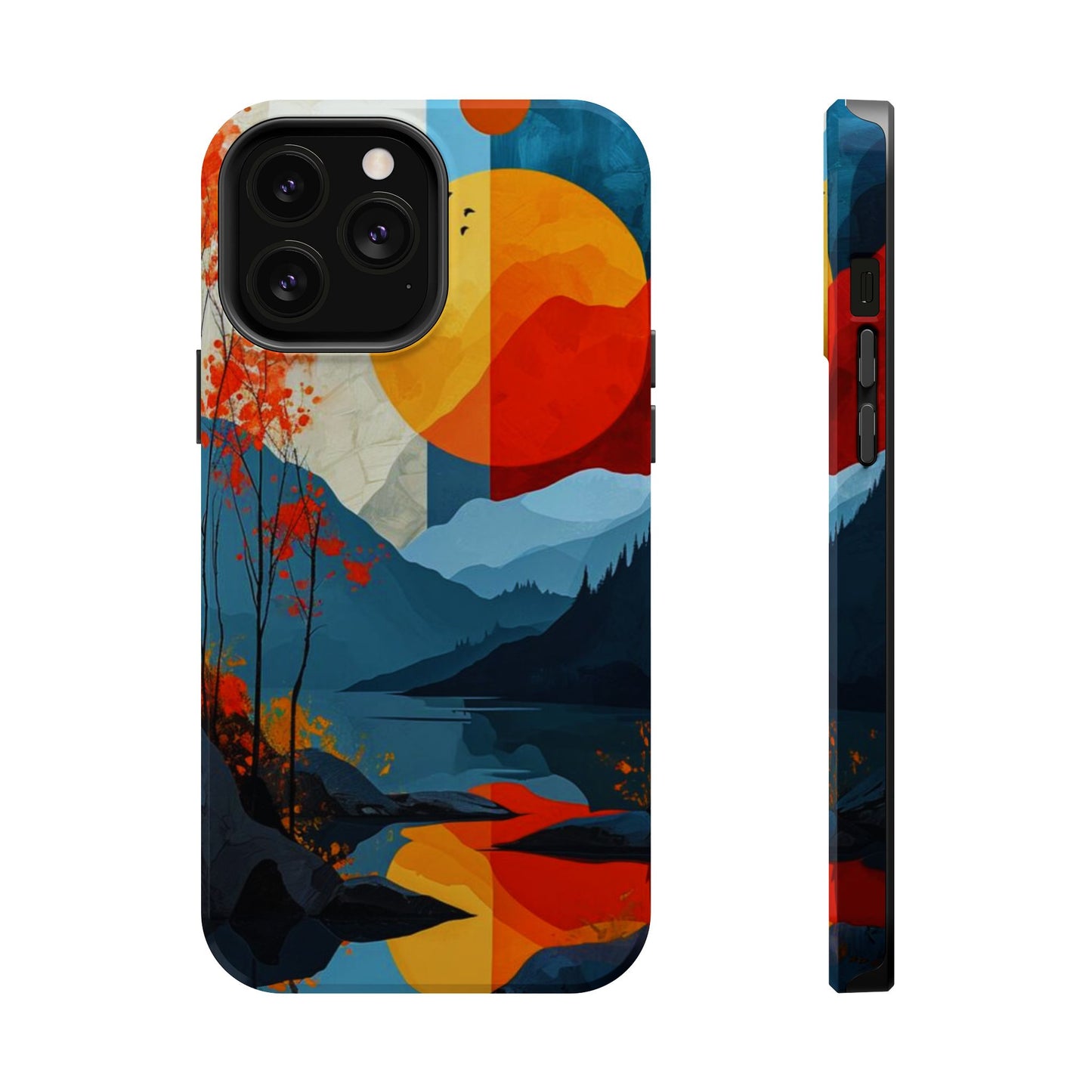 Abstract Autumn Landscape MagSafe iPhone Case – Bold Colorful Sunset Design, Dual-Layer Protection