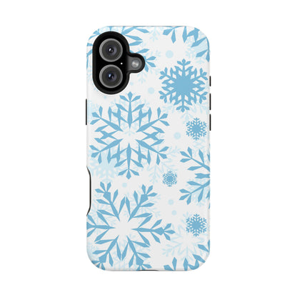 Frosty Blue Snowflakes MagSafe iPhone Case – Shockproof, Smooth Matte Finish, Dual-Layer Design