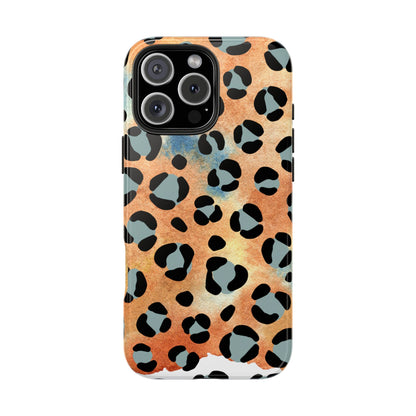 Sunset Watercolor Leopard Print Tough iPhone Case – Artistic Animal Pattern with Dual-Layer Protection