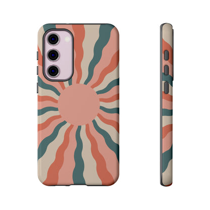 Retro Sunburst Samsung Galaxy Case – Bold 70s-Inspired Waves in Coral, Teal, and Cream