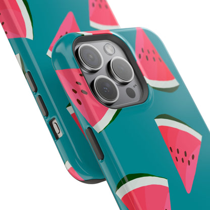 Watermelon Bliss MagSafe iPhone Case – Vibrant Summer Fruit Design on Teal Background