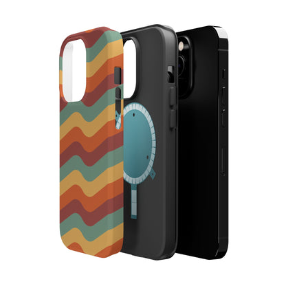 Retro Vibe Wavy Stripes MagSafe iPhone Case – 70s-Inspired in Teal, Orange, and Rust