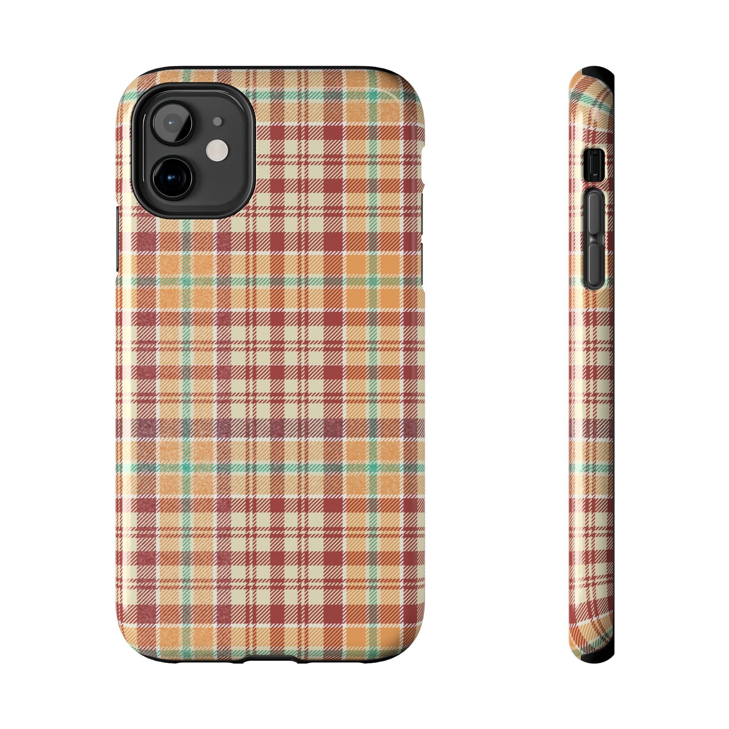 Retro Chic Plaid iPhone Case in Red, Orange, Green & Cream – Classic Vintage Style