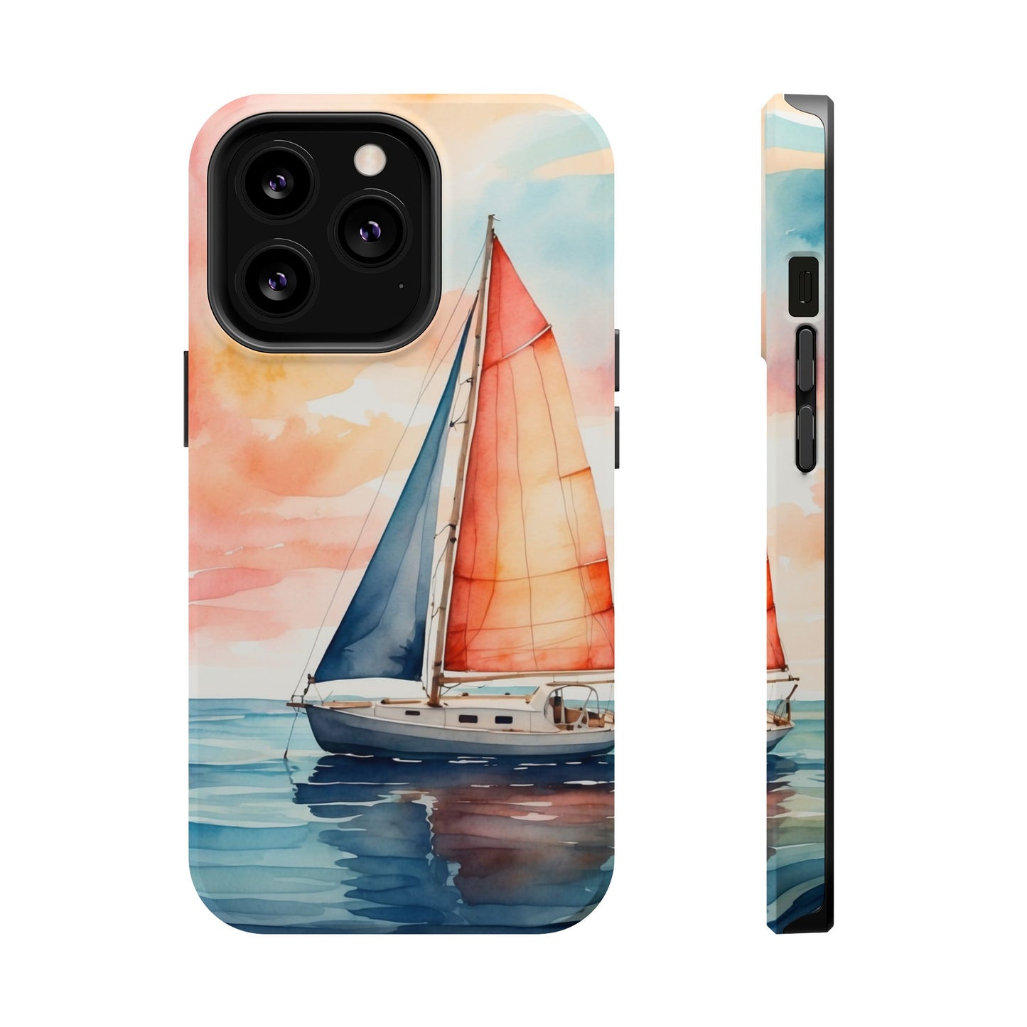 Sunset Sail MagSafe iPhone Case – Watercolor Sailboat and Sky Design