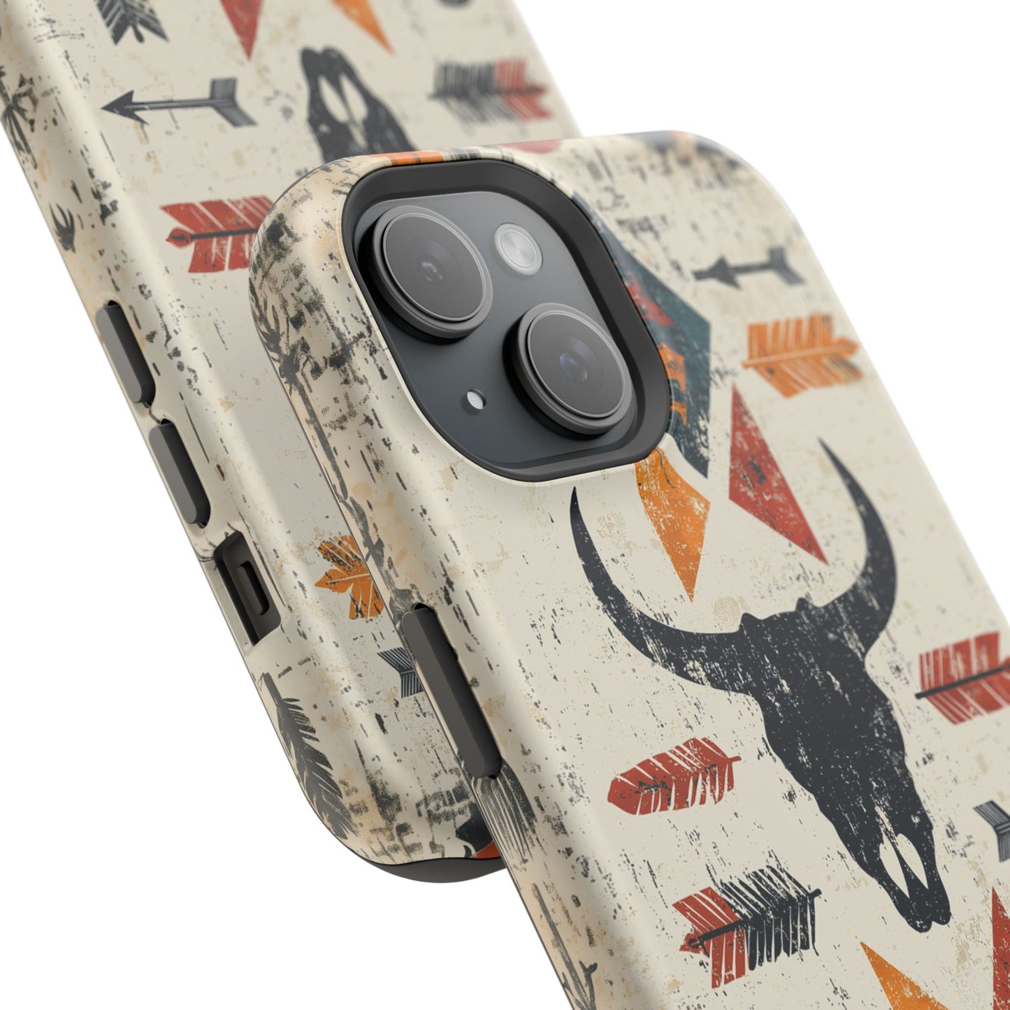 Tribal Bull Skull & Arrows Tough MagSafe iPhone Case – Rustic Western Design, Dual-Layer Protection