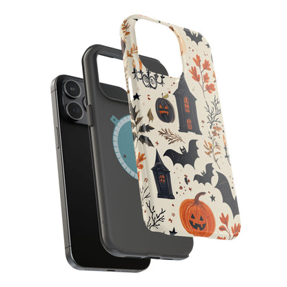 Haunted Halloween MagSafe iPhone Case – Haunted House, Bats, and Pumpkins Design