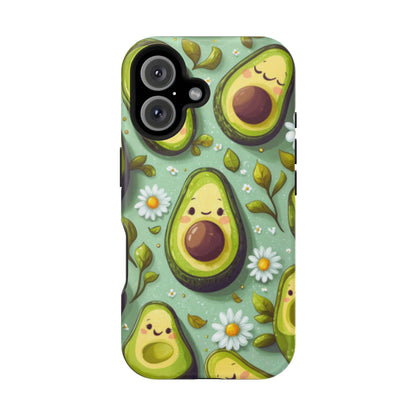 Cute Avocado MagSafe iPhone Case – Adorable Kawaii Avocados with Daisies, Shock-Resistant