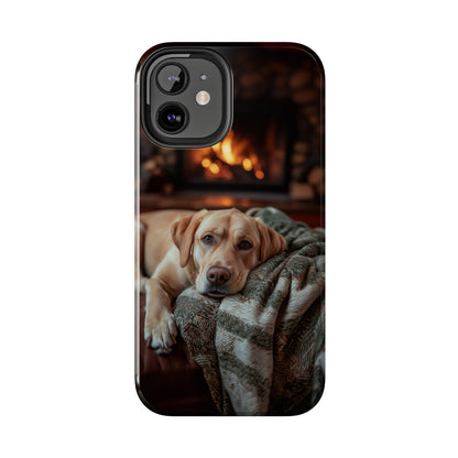 Cozy Labrador by Fireplace iPhone Case – Rustic Cabin Protective Cover