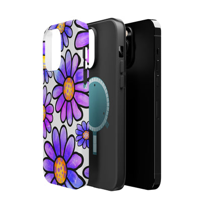 Purple Daisy Delight MagSafe iPhone Case – Slim Profile, Glossy Finish