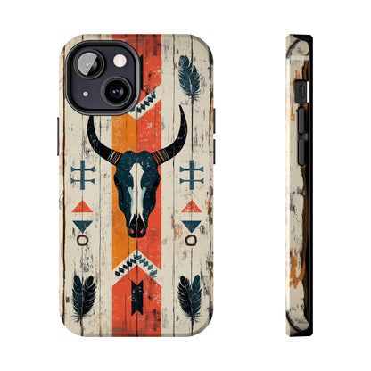 Rustic Western Bull Skull Tough iPhone Case – Distressed Wood Design, Dual - Layer Protection - BOGO Cases