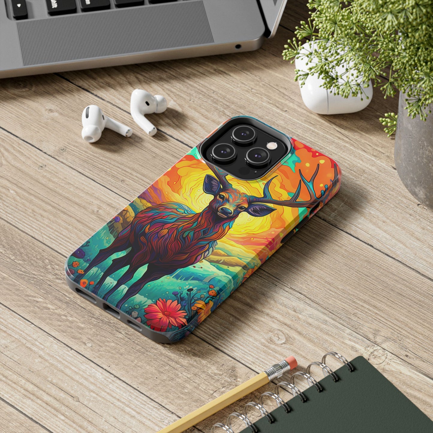 Vibrant Stag in Bloom – iPhone Case