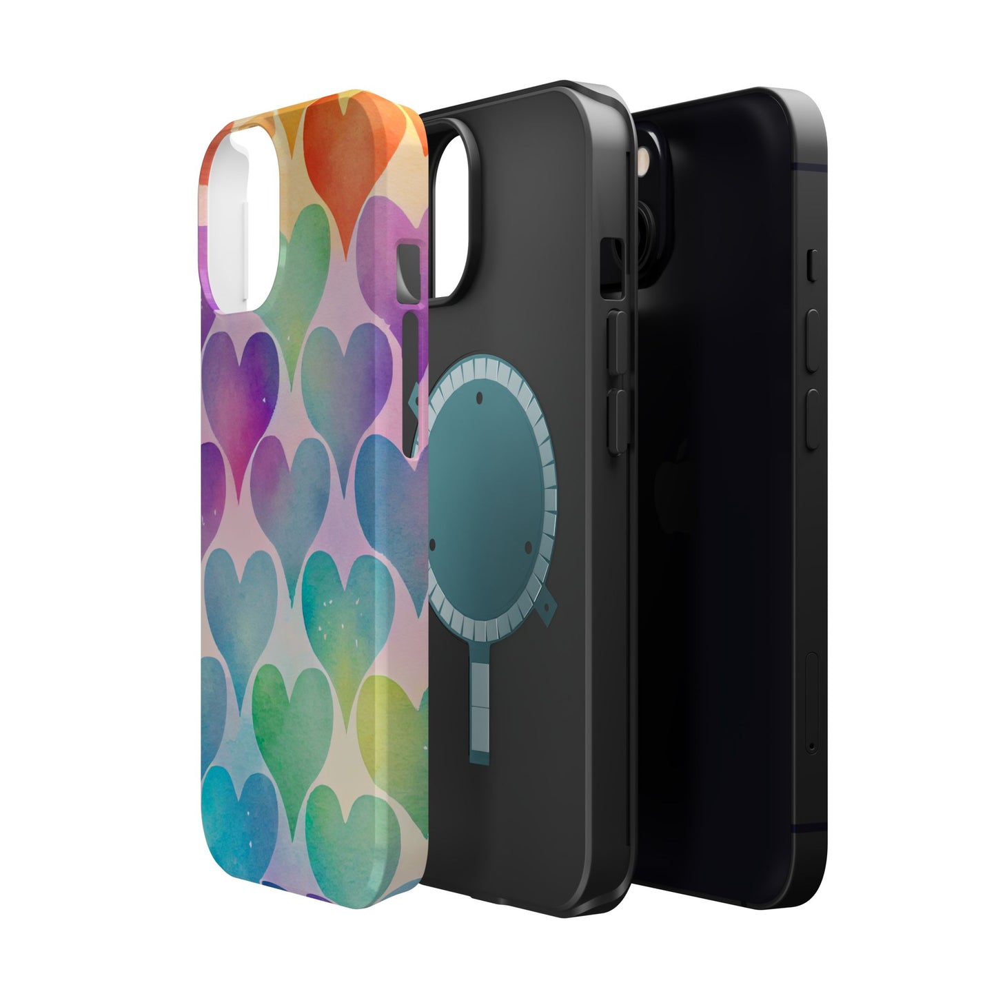 Rainbow Hearts Watercolor iPhone Case – Slim Design, Glossy Finish