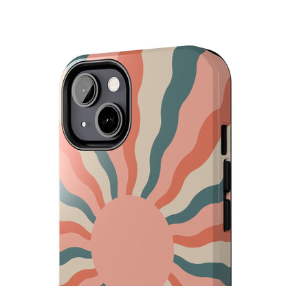 Retro Sunburst iPhone Case – Bold 70s-Inspired Waves in Coral, Teal, and Cream