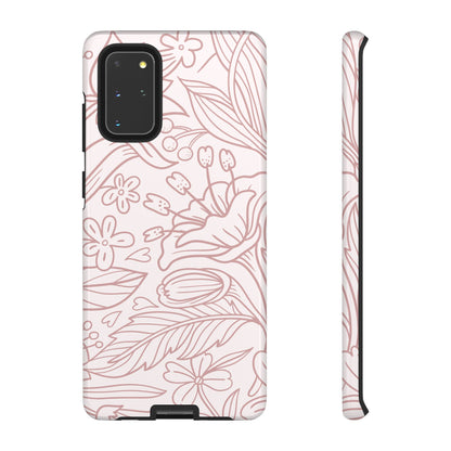 Blush Floral Line Art Tough Samsung Galaxy Case – Delicate Minimalist Design with Dual-Layer Protection