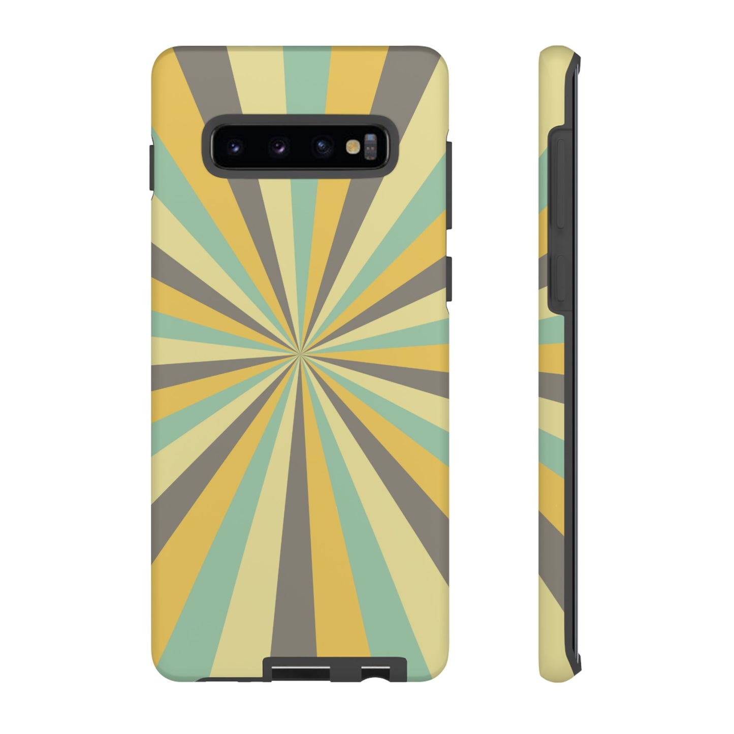 Vintage Sunburst Rays Samsung Galaxy Case – Bold 70s-Inspired Burst in Yellow, Mint, and Gray