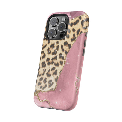 Pink Glam Leopard - MagSafe iPhone Series Case with Glitter Accents