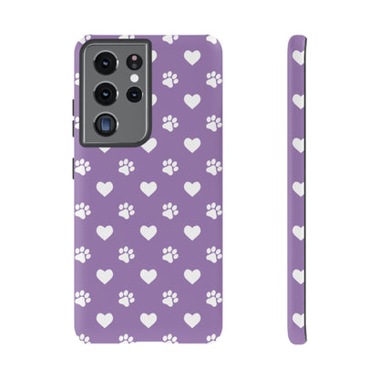 Lavender Paw Prints & Hearts Design - Adorable Pet Lover Samsung Galaxy Case