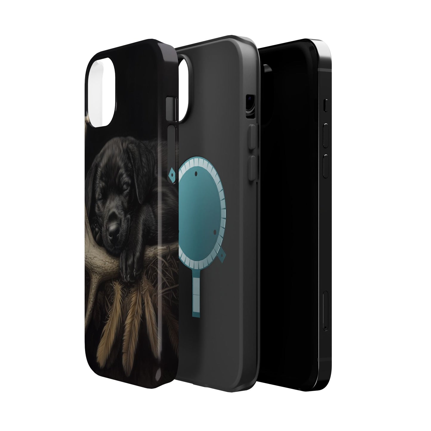 Adorable Black Labrador Puppy on Feathers MagSafe iPhone Case