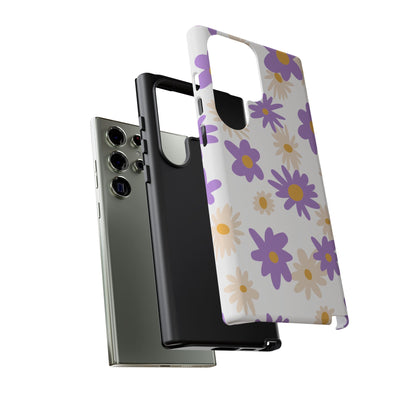 Retro Daisy Flower Samsung Galaxy Case – Pastel Purple & Cream Floral Design with Matte Finish