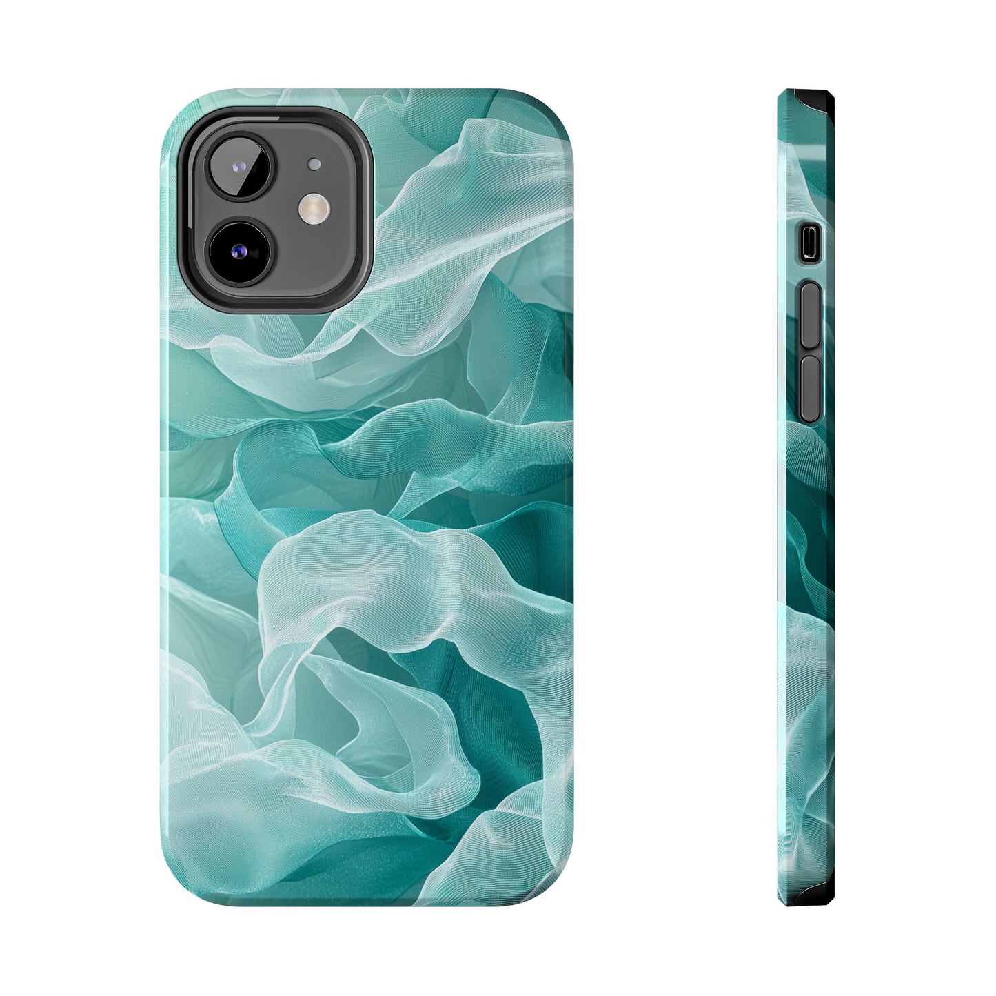 Elegant Flowing Teal Fabric iPhone Case – Soft Waves Design - BOGO Cases