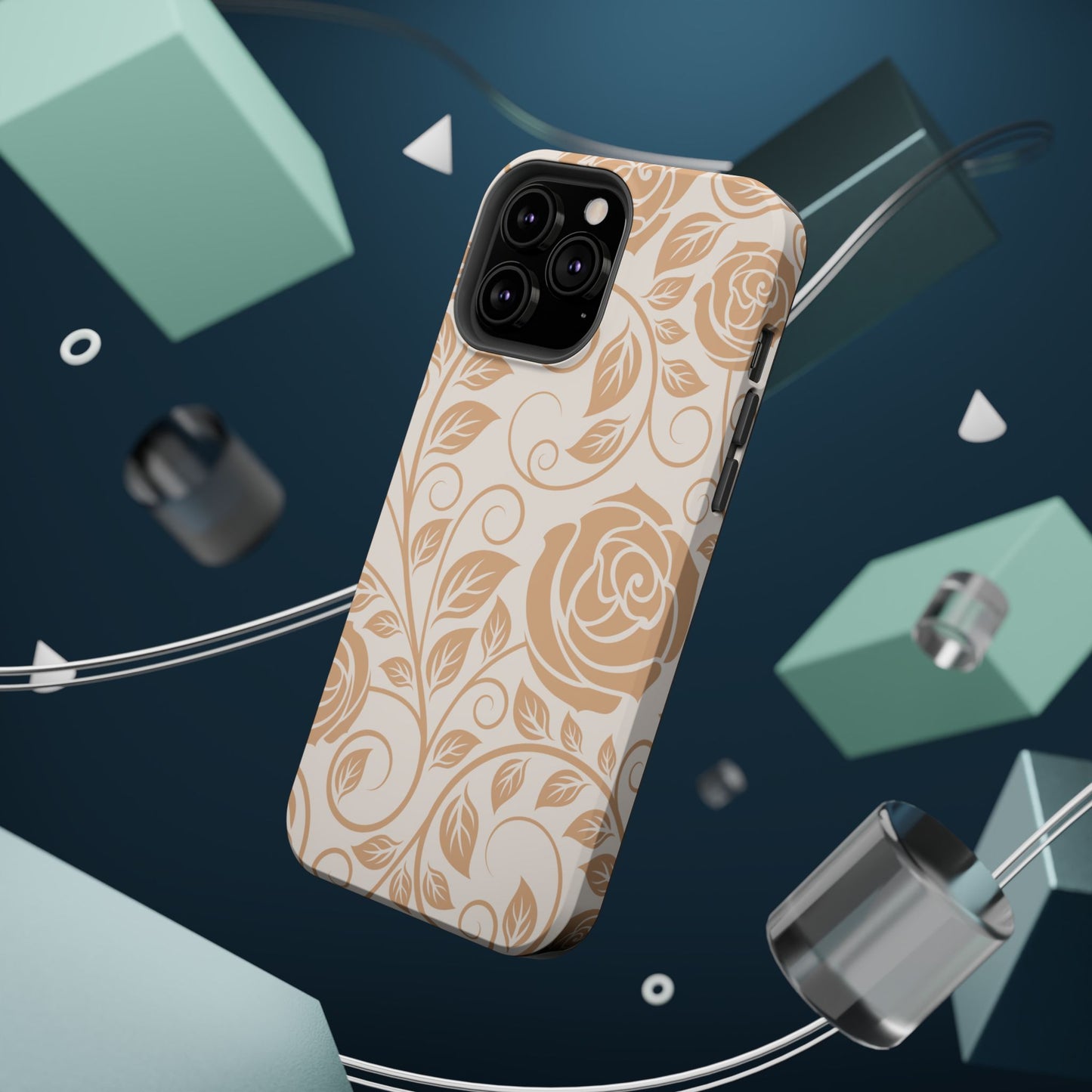 Vintage Rose Vine Tough MagSafe iPhone Case – Elegant Floral Pattern with Dual-Layer Protection