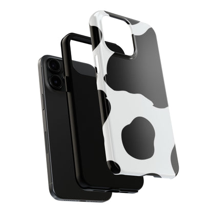 Bold Black and White Cow Print Tough iPhone Case – Modern Animal Pattern with Dual-Layer Protection