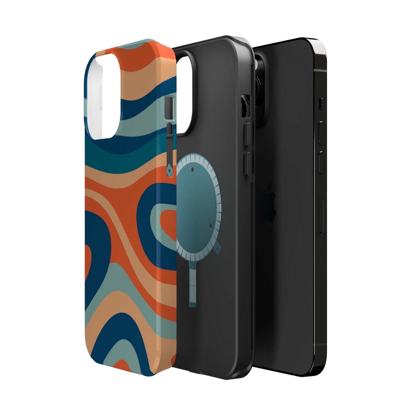 Retro Vibe Wavy Stripes MagSafe iPhone Case – 70s-Inspired in Teal, Orange, and Rust