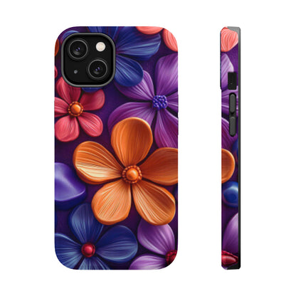 Bold Floral 3D MagSafe iPhone Case – Vivid Purple and Orange Flower Design, Shock-Resistant