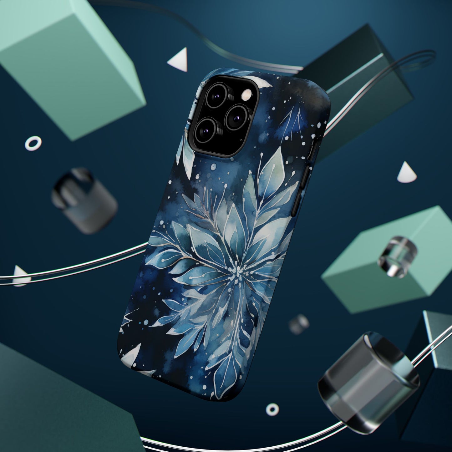 Winter’s Embrace – Blue Snowflake MagSafe iPhone Case