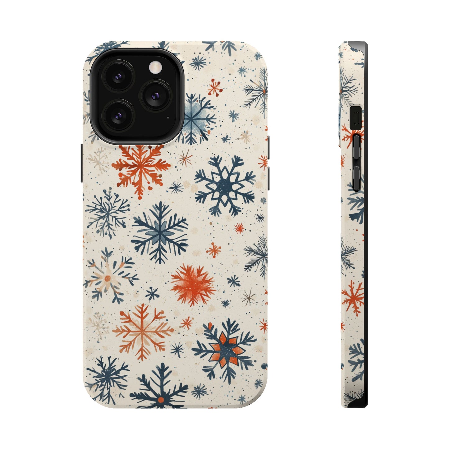 Rustic Orange and Blue Snowflake Pattern – MagSafe iPhone Series Case