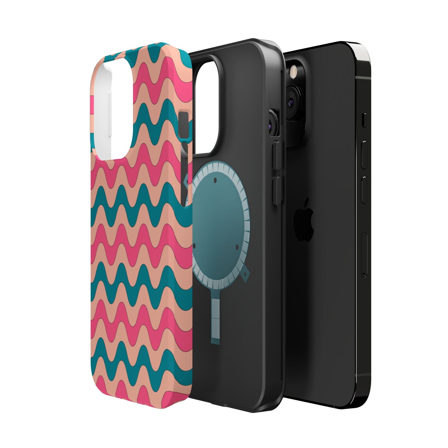 Retro Waves Pattern MagSafe iPhone Case – Shockproof Design with Dual-Layer Protection