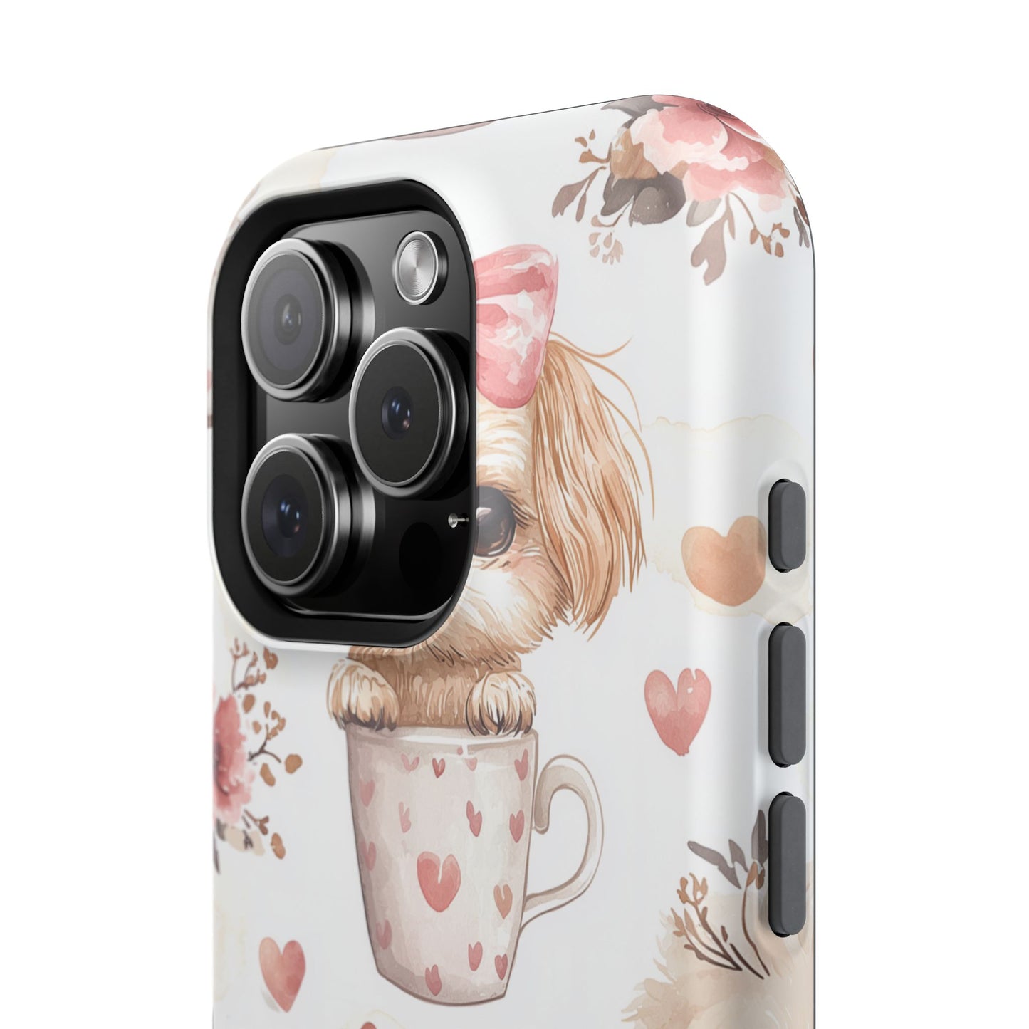 Cute Puppies in Heart MagSafe iPhone Case – Adorable Dog & Floral Design, Shockproof & Slim