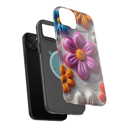 Glossy 3D Floral MagSafe iPhone Case – Colorful Flower Pattern, Durable Protection